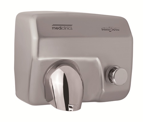 E88CS  SANIFLOW HAND DRYER, Push Button, Brushed Satin plated cover, 110-120V