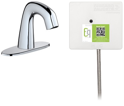 Chicago Faucets EQ-A12A-51ABCP Electronic Lavatory Sink Faucet with Hands-free Infrared Detection, EQ Series, Curved Spout, Single Supply, 4" Fixed Centers, 0.5 GPM, Hardwire Connection, Chrome Plate Finish