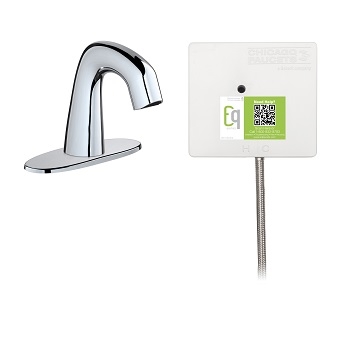 Chicago Faucets EQ-A12C-23ABCP Electronic Lavatory Sink Faucet with Hands-free Infrared Detection, EQ Series, Curved Spout, Dual Supply, 4" Fixed Centers, Self Sustaining Power System, Concealed Thermostatic Mixing Valve, Chrome Finish