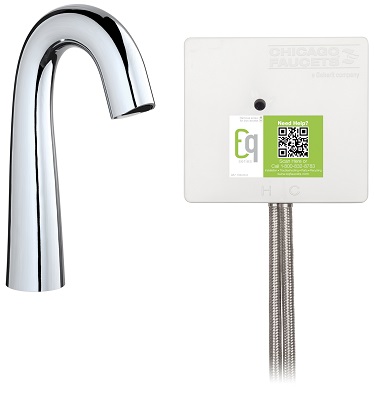 Chicago Faucets EQ-C11A-53ABCP Electronic Lavatory Sink Faucet with Hands-free Infrared Detection, EQ Series, High Arc Spout, Dual Supply, 0.5 GPM, Concealed Thermostatic Mixing Valve, Hardwire Connection, Chrome Plate  Finish