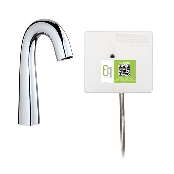 Chicago Faucets EQ-C11C-23ABCP Electronic Lavatory Sink Faucet with Hands-free Infrared Detection, EQ Series, High Arc Spout, Dual Supply, Self Sustaining Power System, Concealed Thermostatic Mixing Valve, Chrome Finish