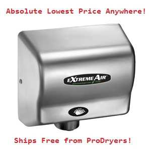 American Dryer EXT7-SS Extreme Air Hand Dryer, ExtremeAir, 540 Watts, No Heat, GreenSpec, LEED, 100-240 Smart Voltage, Adjustable Quiet Levels, Antimicrobial, Stainless Steel Cover, Commercial Hand Dryer