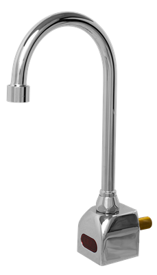 Hydrotek H-6700C-LRDC Gooseneck Automatic Faucet, Wall Mount, Non-mixing, AC Powered w/ DC Backup, Vandal Resistant, ADA Compliant