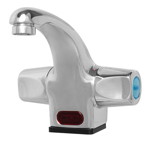 Hydrotek HB-3000C-LR Lavatory Automatic Faucet, Hot/Cold Mixing and Manual On/Off, Battery Powered, ADA Compliant, Vandal Resistant