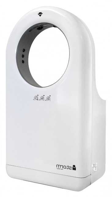 iStorm2 Hand Dryer, Palmer Fixture HD0983-17, HEPA / Carbon Filter, Hygienic, Quiet High Speed, White ABS, Stylish Design, Adjustable Air Speed, Blue LED Light
