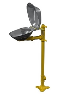 Bradley S19214DC Halo Pedestal Mount Eye and Eye/Face Wash with Stainless Steel Bowl and Hinged Dust Cover