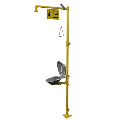 Bradley S19314DC Combination Drench Shower and Halo Stainless Steel Bowl Eyewash with Hinged Dust Cover