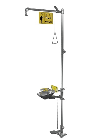 Bradley S19314SS Stainless Steel Combination Drench Shower and Halo Eye/Face Wash, Hand and Foot Operated