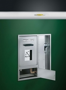 Bradley S19345HFBT Barrier Free Recessed Drench Shower and Halo Eyewash with Recessed Shower Handle, Flush Mounted Showerhead and P-trap