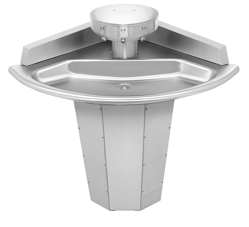 Bradley SN2013 Shallow Bowl Sentry Washfountain, 54" Corner, Floor-Mounted, Stainless Steel