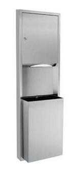 Gamco TW-1F Paper Towel Dispenser and 12 Gallon Waste Receptacle with 2" Skirt, Surface Mounted, Stainless Steel