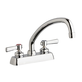 Chicago Faucets W4D-L9E35-369AB Hot and Cold Water Workboard Sink Faucet, Deck Mounted, 4" Fixed Centers, 9-1/2" L Type Swing Spout, 1.5 GPM  Softflo Aerator, Lever Handle
