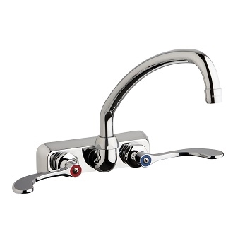 Chicago Faucets W4W-L9E35-317ABCP Hot and Cold Water Workboard Sink Faucet, Wall Mounted, 4" Fixed Centers, 9-1/2" L Type Swing Spout, 1.5 GPM Softflo Aerator, 4" Wristblade Handle