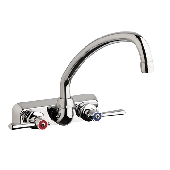 Chicago Faucets W4W-L9E35-369ABCP Hot and Cold Water Workboard Sink Faucet, Wall Mounted, 4" Fixed Centers, 9-1/2" L Type Swing Spout, 1.5 GPM Softflo Aerator, Lever Handle