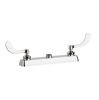 Chicago Faucets W8D-LES317AB Hot and Cold Water Workboard Sink Faucet, Deck Mounted, 8" Fixed Centers, 4" Wristblade Handle, Less Spout