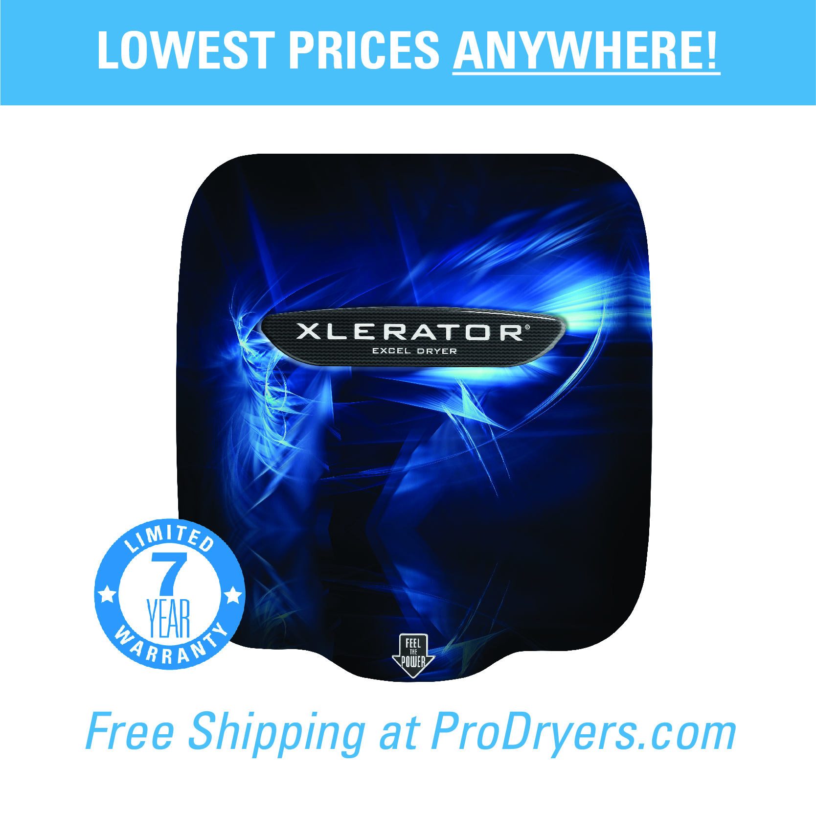  XL-BF Excel Dryer XL-BF XLERATOR Hand Dryer, Exclusive ProDryers Blue Fusion Design, 110-120 Volt, LEED Credits, GreenSpec Listed, Warm Air, Fast 10 Second Dry
