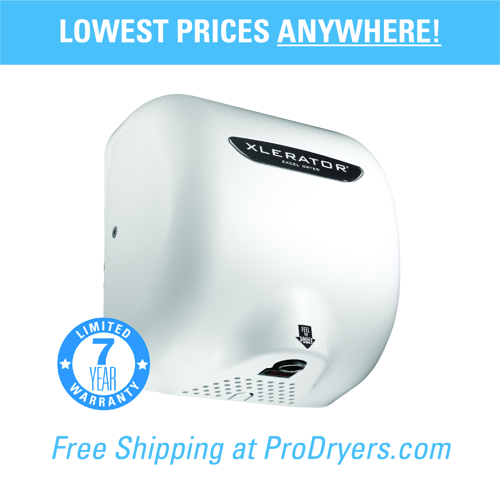  XL-BW Excel Dryer XLERATOR Hand Dryer XL-BW, White Thermoset Resin (BMC) Cover, Automatic Sensor, Surface Mounted, LEED Credits, GreenSpec Listed, Commercial Hand Dryer