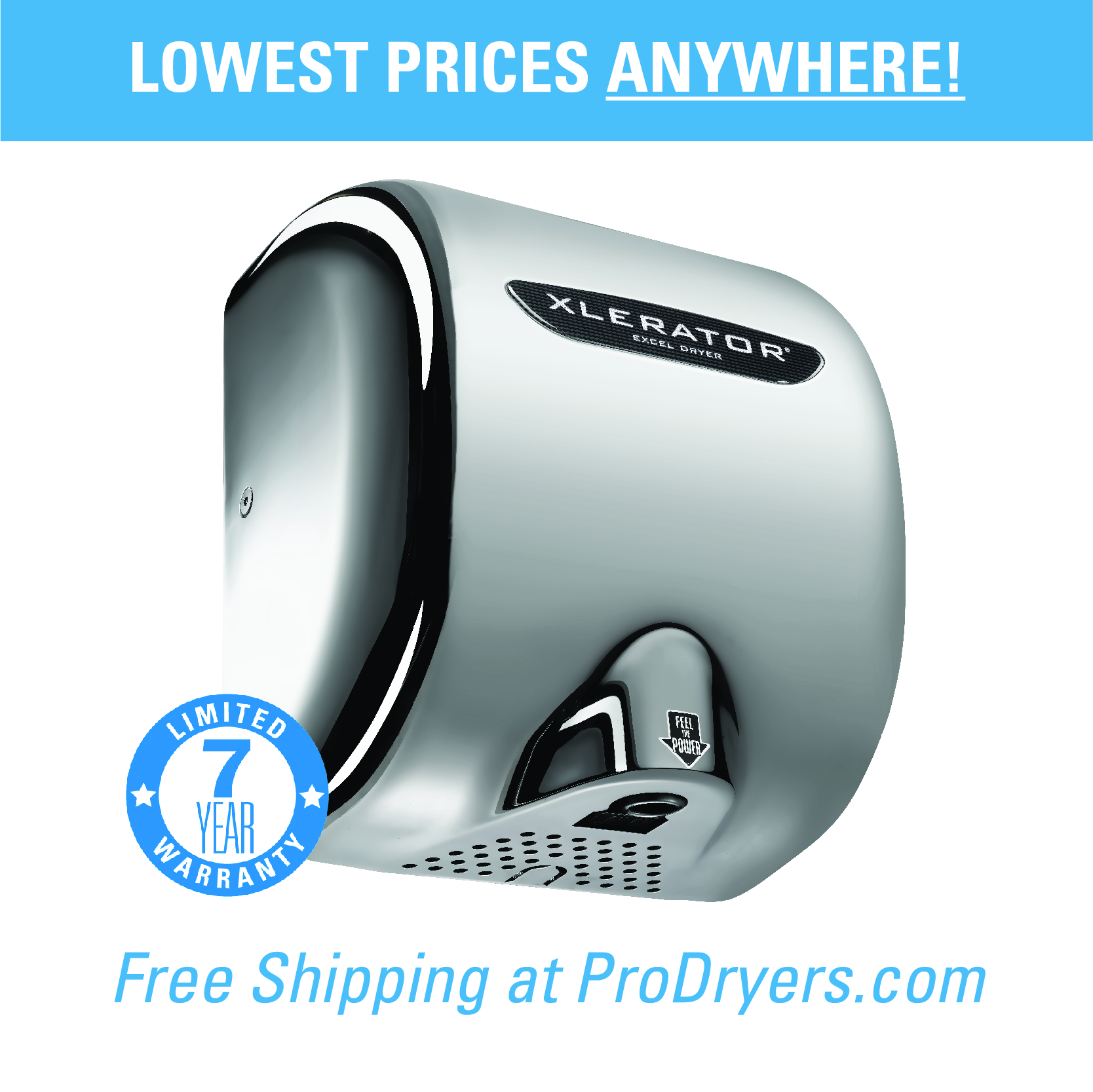  XL-C Excel Dryer XLERATOR Hand Dryer XL-C, Zinc Die-Cast Cover - Chrome Plated, Automatic Sensor, Surface Mounted, LEED Credits, GreenSpec Listed, Commercial Hand Dryer