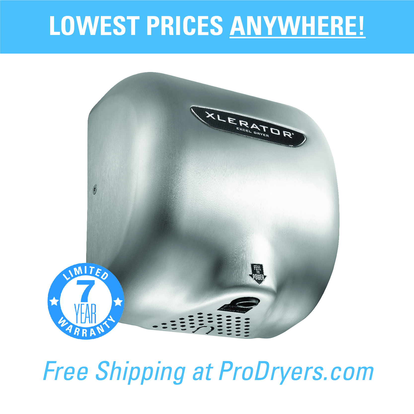  XL-SB Excel Dryer XLERATOR Hand Dryer XL-SB, Stainless Steel Cover - Brushed, Automatic Sensor, Surface Mounted, LEED Credits, GreenSpec Listed, Commercial Hand Dryer