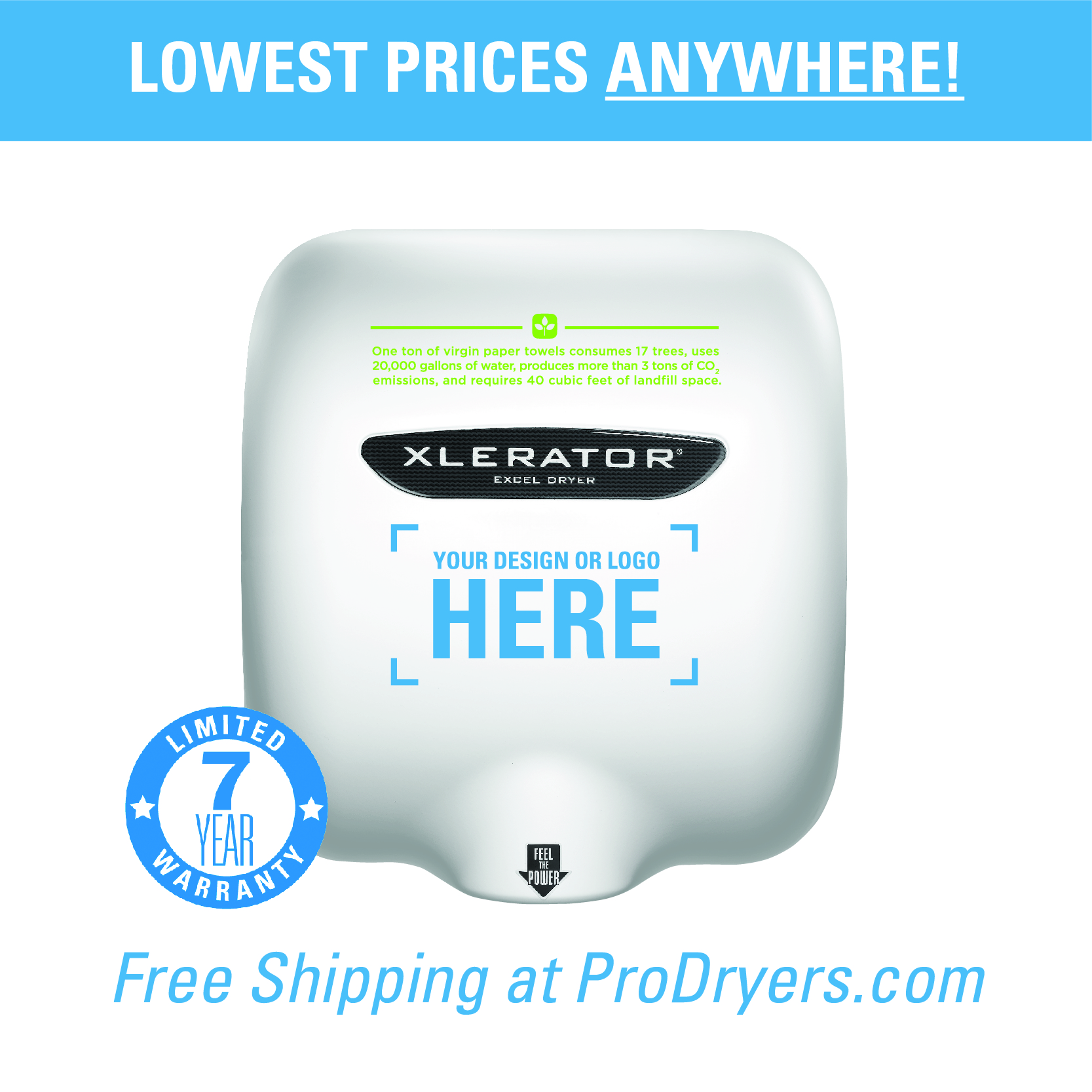  XL-SB-SI Excel Dryer XLERATOR Hand Dryer XL-SB-SI, Brushed Stainless Steel, Custom Cover XLERATOR Hand Dryer