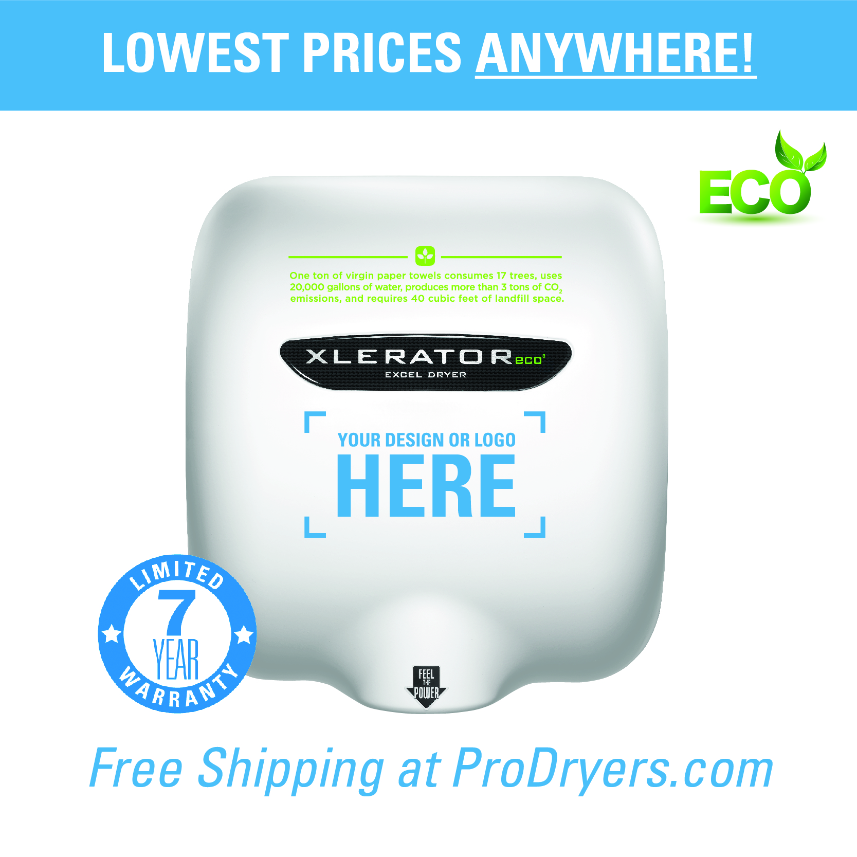  XL-SB-SI-ECO Excel Dryer XLERATOReco XL-SB-SI-ECO Hand Dryer, No Heat, Brushed Stainless Steel, Special Image Cover, Automatic Sensor, Surface Mounted, LEED Credits, GreenSpec Listed, Commercial Hand Dryer, 500 Watts