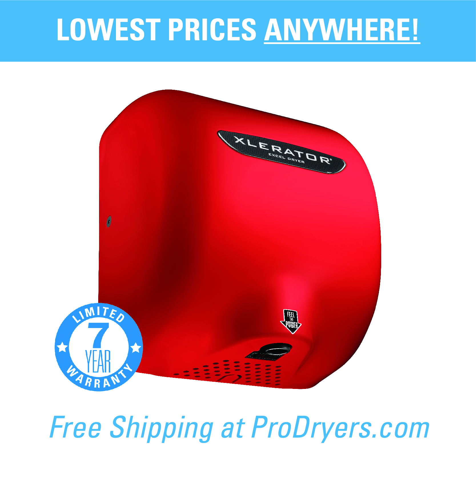  XL-SP-Red Excel Dryer Red XLERATOR Hand Dryer XL-R, Zinc Die-Cast Cover - Red Cover, Automatic Sensor, Surface Mounted, LEED Credits, GreenSpec Listed, Commercial Hand Dryer, XL-SP Red
