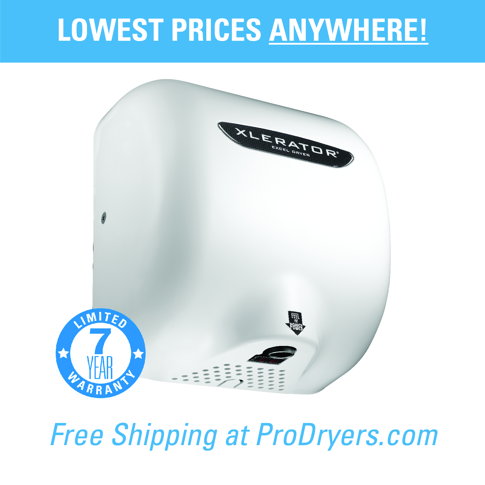  XL-W Excel Dryer XLERATOR Hand Dryer XL-W, Zinc Die-Cast Cover - White, Automatic Sensor, Surface Mounted, LEED Credits, GreenSpec Listed, Commercial Hand Dryer