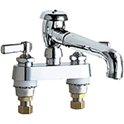 Chicago Faucets 895-L5VBXKCP Hot and Cold Water Sink Faucet, 4" Fixed Centers, 5-3/4" L-Type Swing Spout with Atmospheric Vacuum Breaker, Ceramic Cartridge, 2-3/8" Lever Handle