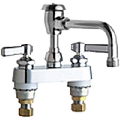 Chicago Faucets 895-L8BVBE2-2CP Hot and Cold Water Sink Faucet, 4" Fixed Centers, 8" L-Type Swing Spout with Atmospheric Vacuum Breaker, Full-flow Outlet, 2-3/8" Lever Handle