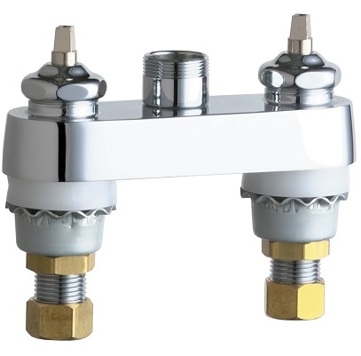 Chicago Faucets 895-LESHXKAB Hot and Cold Water Sink Faucet, 4" Fixed Centers, Ceramic 1/4-Turn Operating Cartridge, Less Spout and Handles