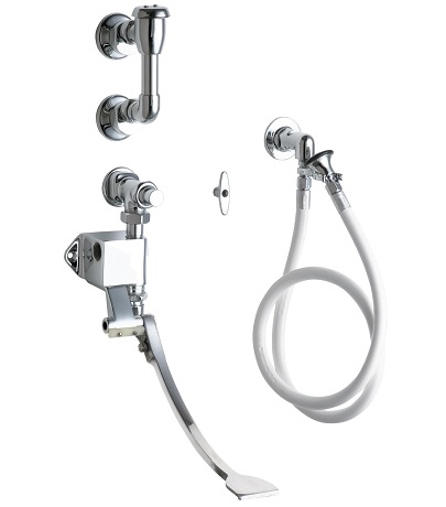 Chicago Faucets 910-G806CP Pedal Valve Bed Pan Cleaner, 1.5 GPM Male Rose Spray, NAIAD Metering Cartridge with Fast Cycle Time Closure, Elevated Vacuum Breaker Assembly