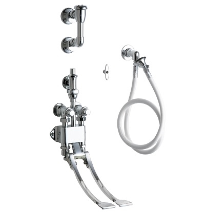 Chicago Faucets 910-GSLOCP Pedal Valve Bed Pan Cleaner, 1.5 GPM Male Rose Spray, NAIAD Metering Adjustable Cycle Time Closure Cartridge, Elevated Vacuum Breaker Assembly