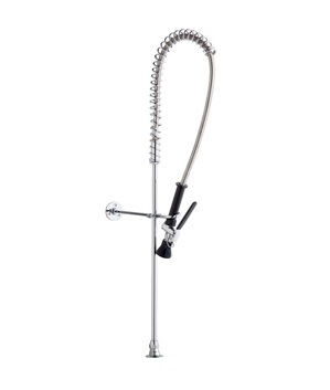 Chicago Faucets 919-SLVBABCP Pre-Rinse Fitting, Single Hole, 1.0 GPM at 60 PSI Spray Valve, Fits 1-1/16" - 18 UNEF Female Body Outlet, E23JKCP In-Line Back Flow Preventer
