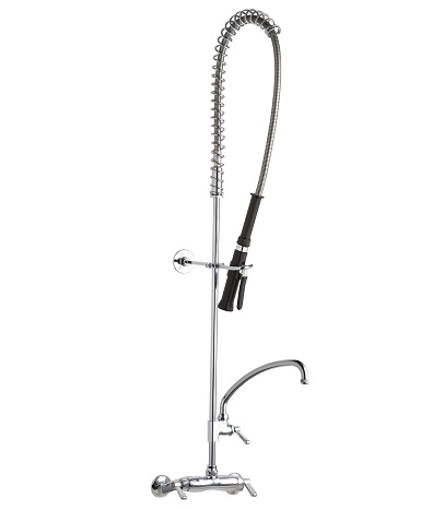 Chicago Faucets 923-ASH613XKCAB Wall Mounted Pre-Rinse Fitting with 613-A Adapta-Faucet, Adjustable Arms for 3" - 8-3/8" Centers, 9-1/2" L-Type Swing Spout, 1.25 GPM at 60 PSI Water Conserving Spray Valve, 2-3/8" Lever Handle