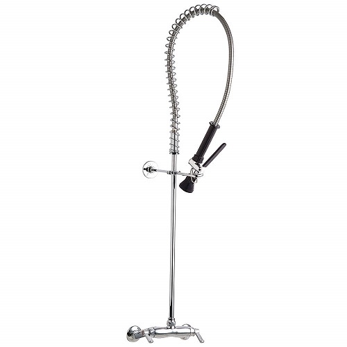 Chicago Faucets 923-GXKCAB Wall Mounted Pre-Rinse Fitting, Adjustable Arms for 3" - 4-1/8" Centers, 1.0 GPM at 60 PSI Water Conserving Spray Valve, 2-3/8" Lever Handle