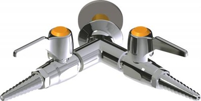 Chicago Faucets LGB1-31A-65 Dual Valve with Y Pattern Wall Flange at 90 Degrees, Full Flow Laboratory Serrated Nozzle with Check Valve, Shank Assembly, Lever Handle with AIR Index Button