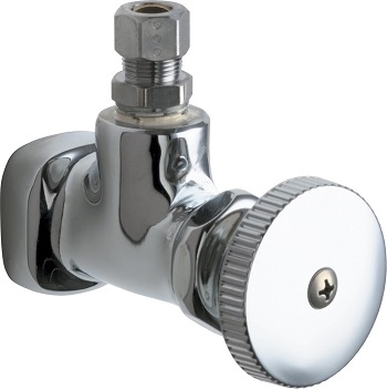 Chicago Faucets 993-ABCP Angle Stop Fitting, 1/2" NPT Female Thread Inlet, 1/2" O.D. Female Compression Outlet, 1-7/8" Wheel Handle