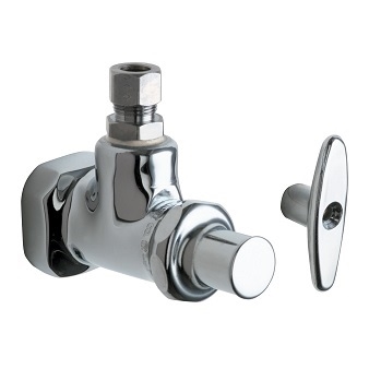 Chicago Faucets 994-ABCP Angle Stop Fitting, 3/8" NPT Female Thread Inlet, 1/2" O.D. Female Compression Outlet, 2-1/4" Tee Handle