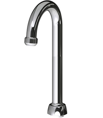 Chicago Faucets GN1AE1JKABCP Chicago Faucets Part: 3-1/2" Rigid/Swing Gooseneck Spout, Full Flow Quixtop Outlet, 13/16" - 24 UNS Male
