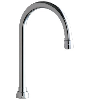 Chicago Faucets GN2AE29JKABCP Chicago Faucets Part: 5-1/4" Rigid/Swing Gooseneck Spout, 2.2 GPM Laminar Flow Non-Aerating Outlet, 13/16" - 24 UNS Male, 9-3/4" Faucet Height