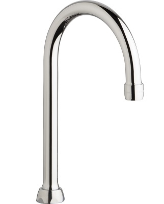 Chicago Faucets GN2AH8E3JKABCP Chicago Faucets Part: 5-1/4" Rigid/Swing Gooseneck Spout, 2.2 GPM Softflo Aerator, 13/16" - 24 UNS Male, 8" Faucet Height