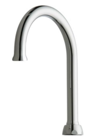 Chicago Faucets GN2AH8FCJKABCP Chicago Faucets Part: 5-1/4" Rigid/Swing Gooseneck Spout, 1.5 GPM Laminar Flow Control Insert, 13/16" - 24 UNS Male, 8" Faucet Height