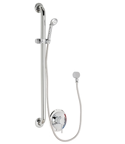 Chicago Faucets SH-PB1-00-014 Tub and Shower System with Pressure Balancing Valve, 2.5 GPM Hand Spray with 59" Stainless Steel Hose, 36" Wall Mounted ADA Grab Bar with Hand Spray Holder