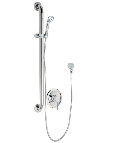 Chicago Faucets SH-PB1-00-024 Tub and Shower System with Pressure Balancing Valve, 2.5 GPM Hand Spray with 69" Stainless Steel Hose, 36" Wall Mounted ADA Grab Bar with Hand Spray Holder