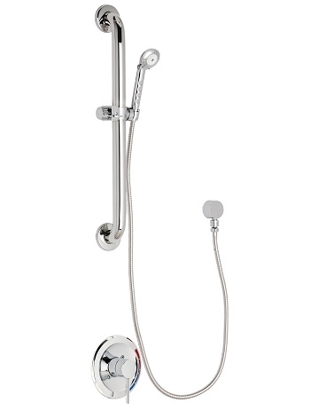 Chicago Faucets SH-PB1-00-033 Tub and Shower System with Pressure Balancing Valve, 1.5 GPM Hand Spray with 59" Stainless Steel Hose, 24" Wall Mounted ADA Grab Bar with Hand Spray Holder