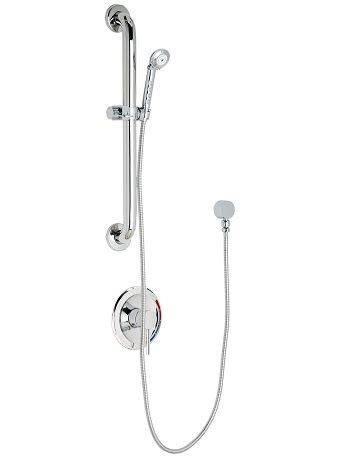 Chicago Faucets SH-PB1-00-043 Tub and Shower System with Pressure Balancing Valve, 1.5 GPM Hand Spray with 69" Stainless Steel Hose, 24" Wall Mounted ADA Grab Bar with Hand Spray Holder