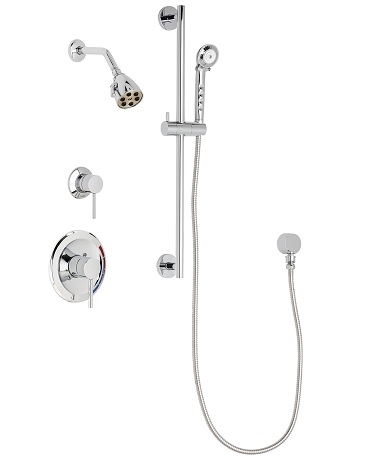 Chicago Faucets SH-PB1-11-011 Tub and Shower System with Pressure Balancing Valve, 2.5 GPM Max. Flow Rate at 80 PSI Shower Head, 2.5 GPM Hand Spray with 59" Stainless Steel Hose, 24" Wall Mounted Slide Bar with Hand Spray Holder