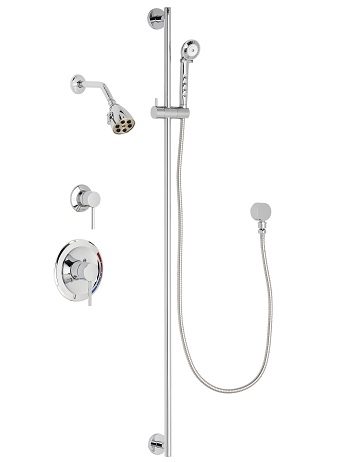 Chicago Faucets SH-PB1-11-012 Tub and Shower System with Pressure Balancing Valve, 2.5 GPM Max. Flow Rate at 80 PSI Shower Head, 2.5 GPM Hand Spray with 59" Stainless Steel Hose, 48" Wall Mounted Slide Bar with Hand Spray Holder