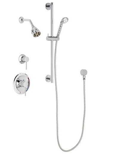 Chicago Faucets SH-PB1-11-021 Tub and Shower System with Pressure Balancing Valve, 2.5 GPM Max. Flow Rate at 80 PSI Shower Head, 2.5 GPM Hand Spray with 69" Stainless Steel Hose, 24" Wall Mounted Slide Bar with Hand Spray Holder
