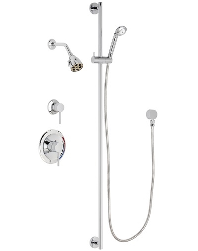 Chicago Faucets SH-PB1-11-022 Tub and Shower System with Pressure Balancing Valve, 2.5 GPM Max. Flow Rate at 80 PSI Shower Head, 2.5 GPM Hand Spray with 69" Stainless Steel Hose, 48" Wall Mounted Slide Bar with Hand Spray Holder